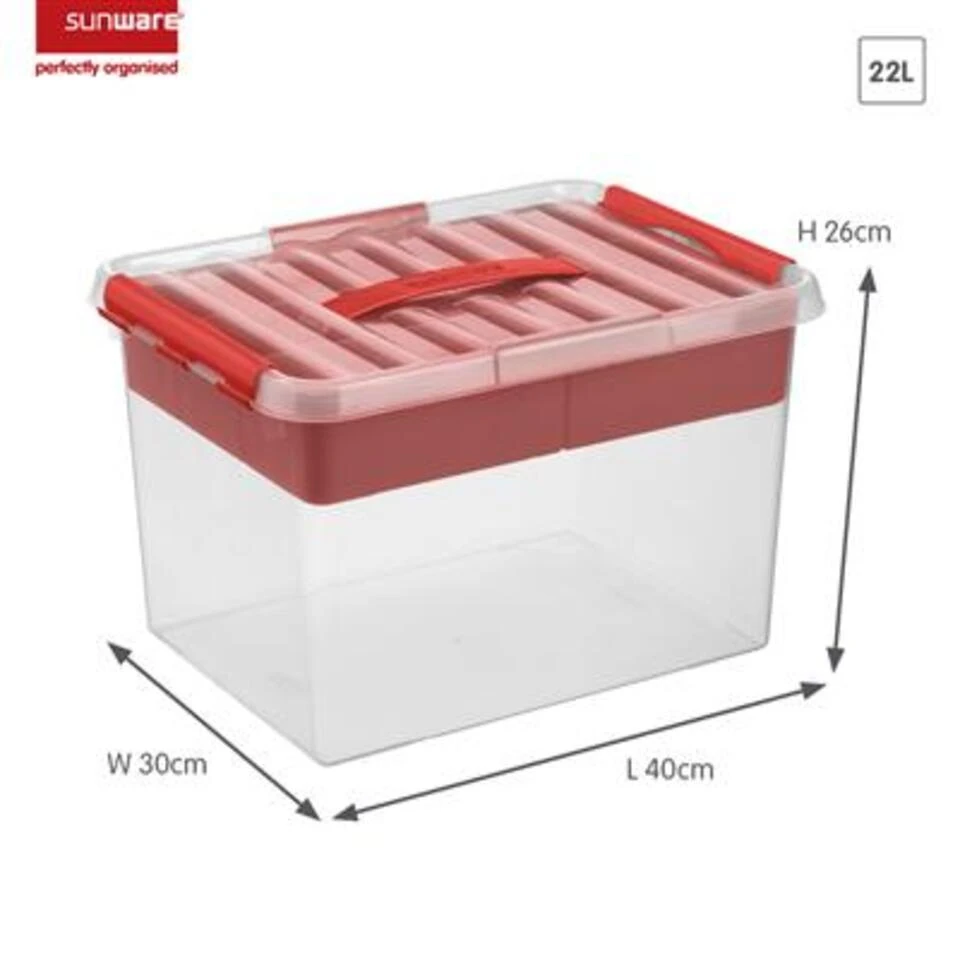 Q-line Opbergbox Met Inzet 22L Transparant Rood 4 Q-line Opbergbox Met Inzet 22L Transparant Rood - Afbeelding 2
