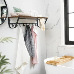 ACAZA Lange Kapstok Voor De Muur Of Wand - 90 Cm Lang - Rustiek Bruin - Vintage -Neiuwe Order 1000034358 0102