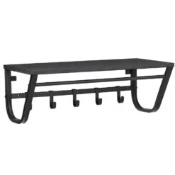 ACAZA Wandkapstok Voor Muur Of Wand Met 5 Haken Met Plank, Zwart, Metaal En Hout