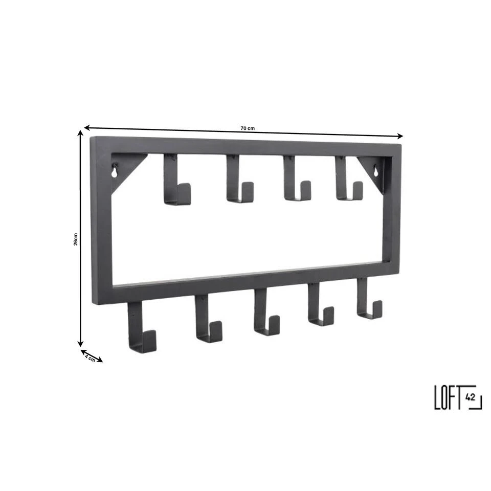 LOFT42 Bono Small Kapstok - Zwart – Metaal – 9 Haken - 50x26x4 4 LOFT42 Bono Small Kapstok - Zwart – Metaal – 9 Haken - 50x26x4 - Afbeelding 2