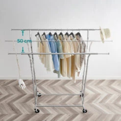 O’DADDY® Kledingrek Dubbel - 4 Wielen - Tot 110kg - Garderoberek - RVS 7 O’DADDY® Kledingrek Dubbel - 4 Wielen - Tot 110kg - Garderoberek - RVS -Neiuwe Order 1000042970 0101