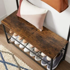 ACAZA Garderoberek XL Met Schoenenbank En Kapstok, Bruin Zwart Vintage 9 ACAZA Garderoberek XL Met Schoenenbank En Kapstok, Bruin Zwart Vintage -Neiuwe Order 1000045922 0103