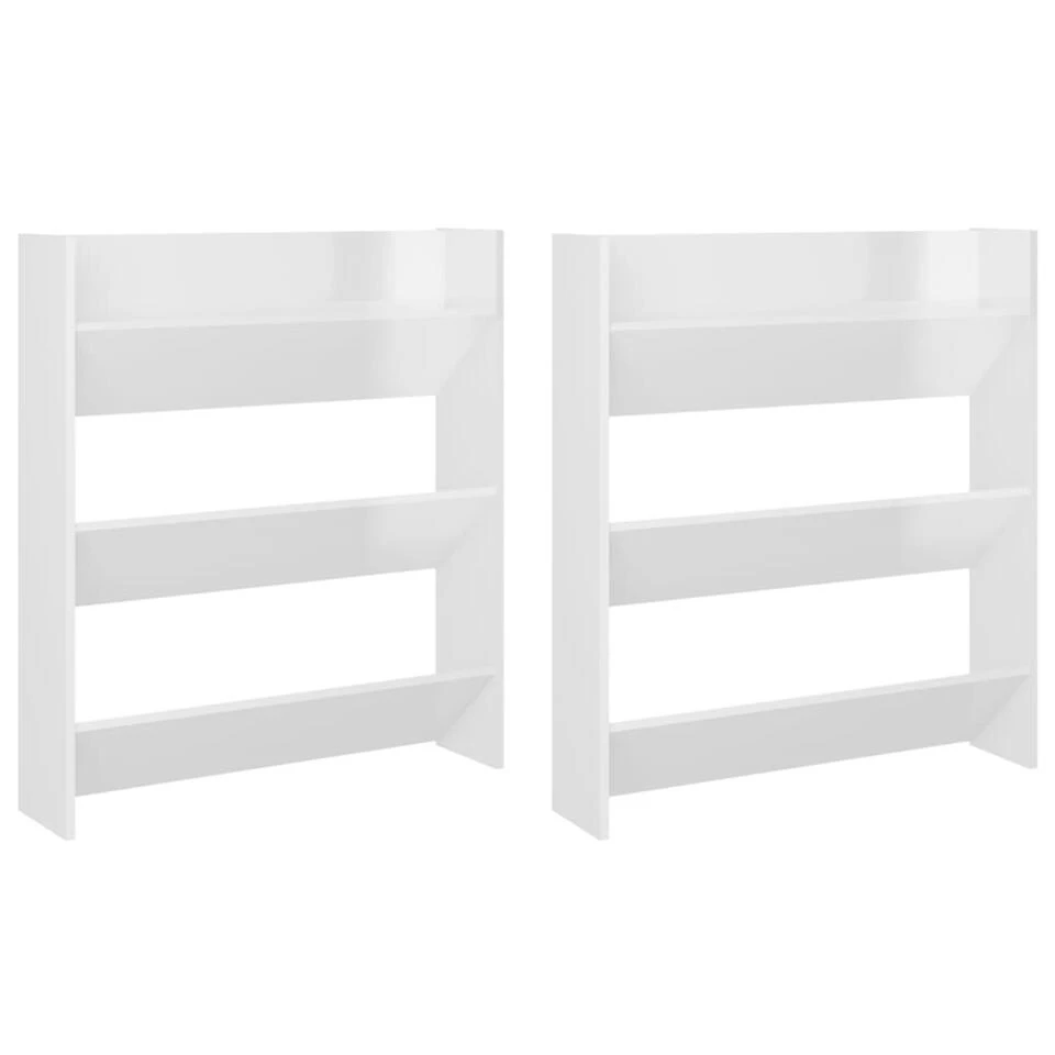 VidaXL Wandschoenenkasten 2 St 80x18x90 Cm Spaanplaat Hoogglans Wit 3 VidaXL Wandschoenenkasten 2 St 80x18x90 Cm Spaanplaat Hoogglans Wit