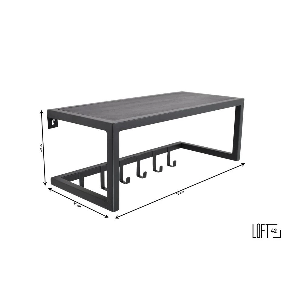 LOFT42 Woody Kapstok Zwart - Hoedenplank - Zwart Mangohout - Metaal 6 LOFT42 Woody Kapstok Zwart - Hoedenplank - Zwart Mangohout - Metaal - Afbeelding 4