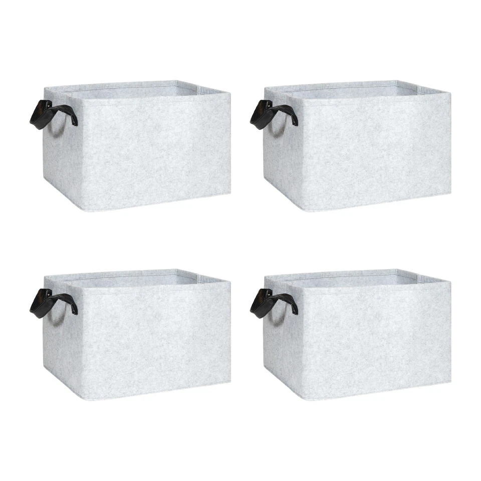 QUVIO Opbergbak Vilt Vierkant - Set Van 4 - Grijs 4 QUVIO Opbergbak Vilt Vierkant - Set Van 4 - Grijs - Afbeelding 2