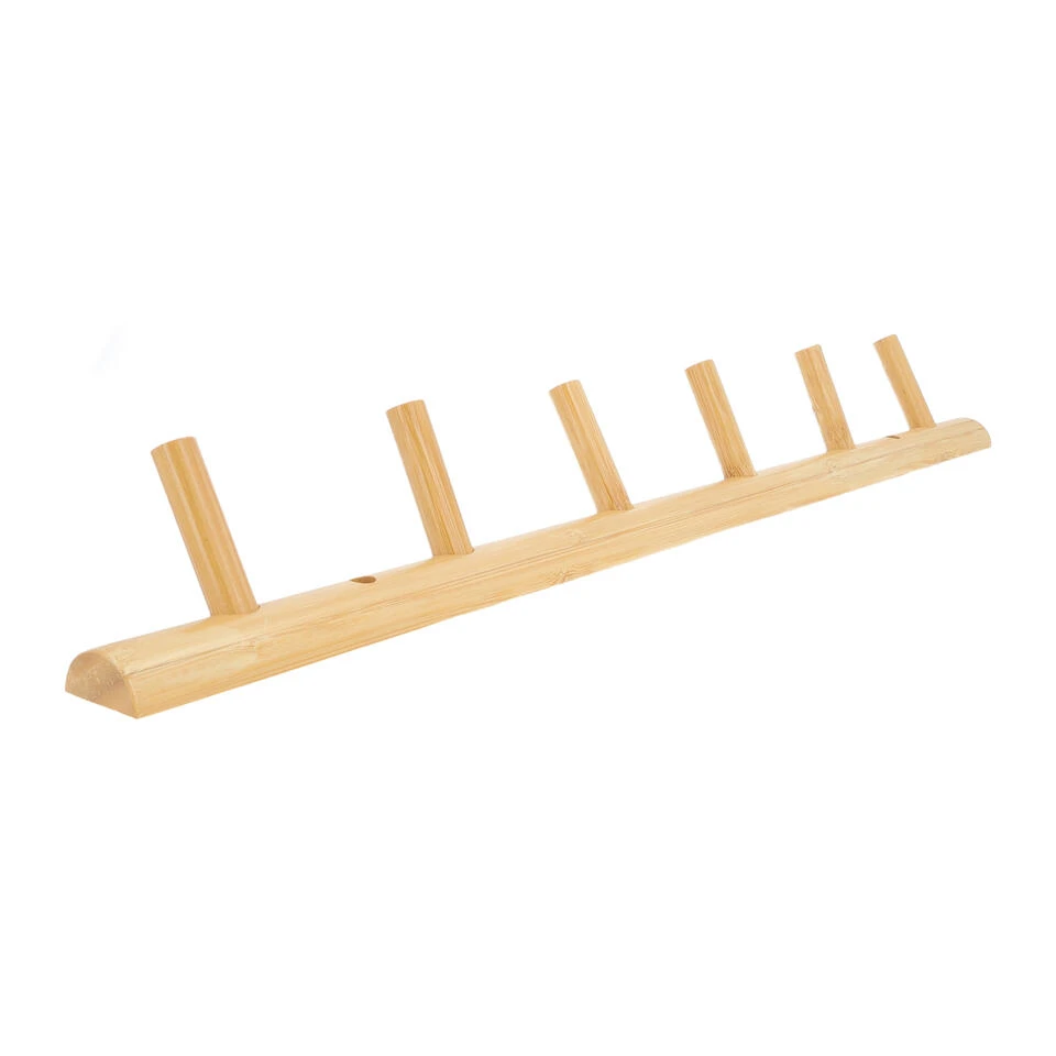 QUVIO Wandkapstok Met 6 Haken - Hout - Lichtbruin 5 QUVIO Wandkapstok Met 6 Haken - Hout - Lichtbruin - Afbeelding 3