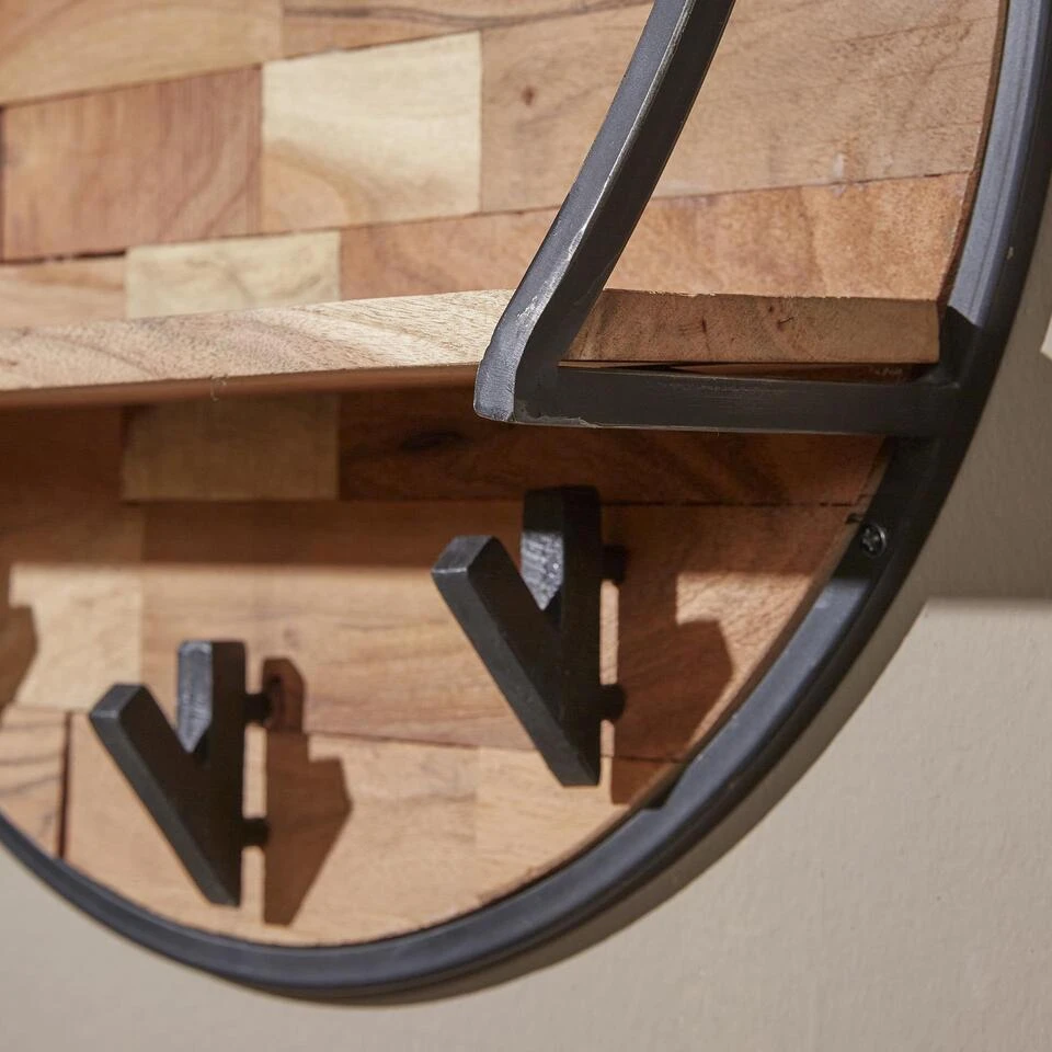 Industrieel Rond Wandrek Acaciahout Mill Ø60 Cm - 15x60x60 Cm - Hout - Bruin 6 Industrieel Rond Wandrek Acaciahout Mill Ø60 Cm - 15x60x60 Cm - Hout - Bruin - Afbeelding 4