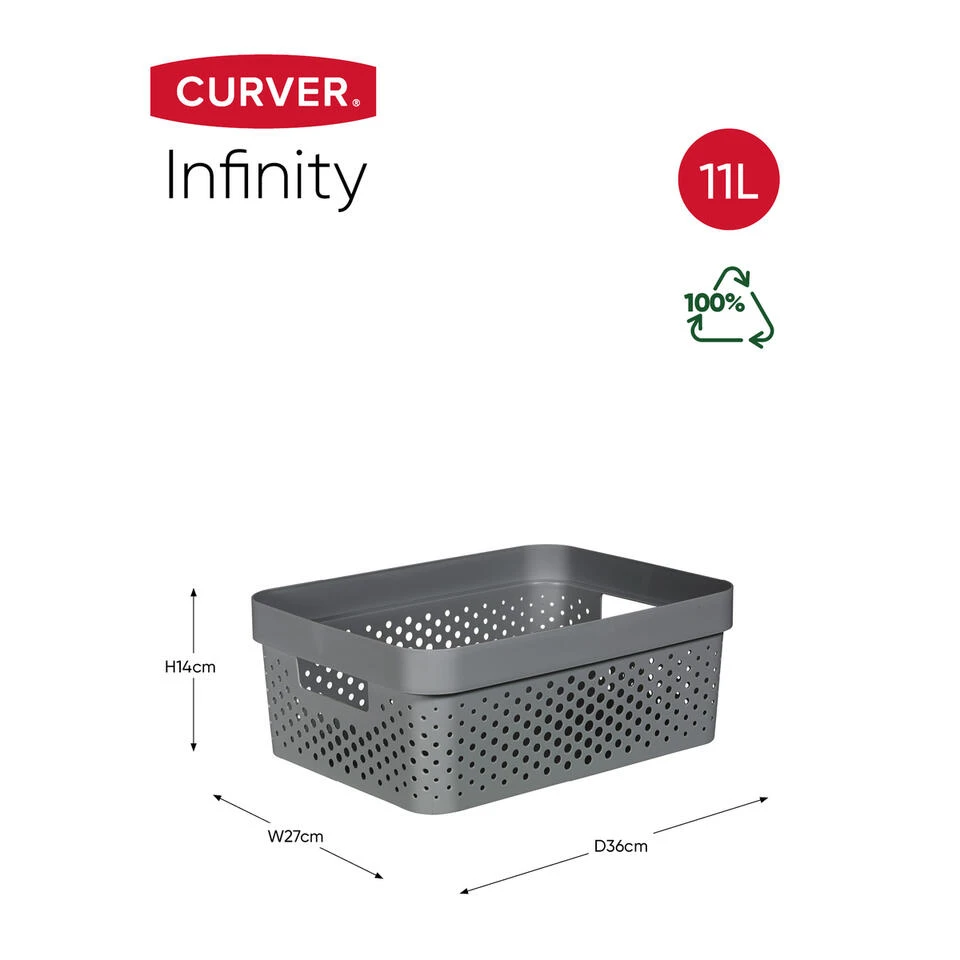 Curver Infinity Recycled Opbergbox - 11L - 3 Stuks - Grijs 4 Curver Infinity Recycled Opbergbox - 11L - 3 Stuks - Grijs - Afbeelding 2