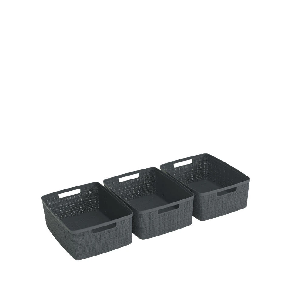 Curver Jute Opbergmand M - 12L - 3 Stuks - Donkergrijs 3 Curver Jute Opbergmand M - 12L - 3 Stuks - Donkergrijs
