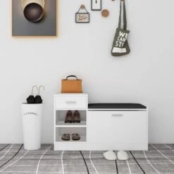 VidaXL Schoenenbank 94,5x31x57 Cm Spaanplaat Wit -Neiuwe Order 3d7cecbc9ba94aa49af146ec465a9d03