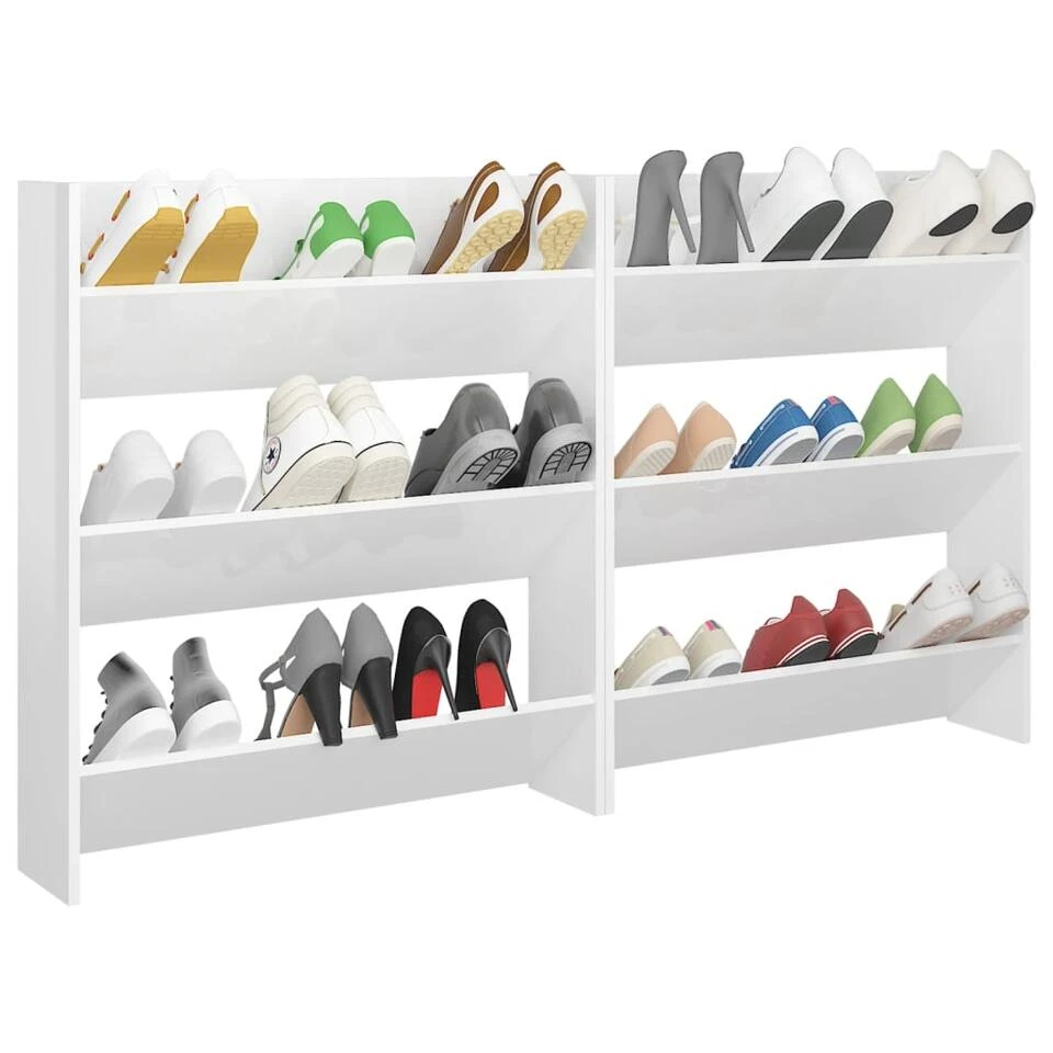 VidaXL Wandschoenenkasten 2 St 80x18x90 Cm Spaanplaat Hoogglans Wit 6 VidaXL Wandschoenenkasten 2 St 80x18x90 Cm Spaanplaat Hoogglans Wit - Afbeelding 4