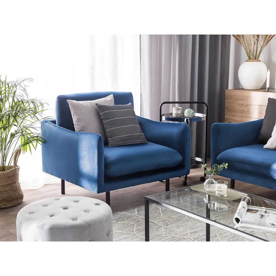 Beliani Fauteuil VINTERBRO - Blauw Fluweel 4 Beliani Fauteuil VINTERBRO - Blauw Fluweel - Afbeelding 2
