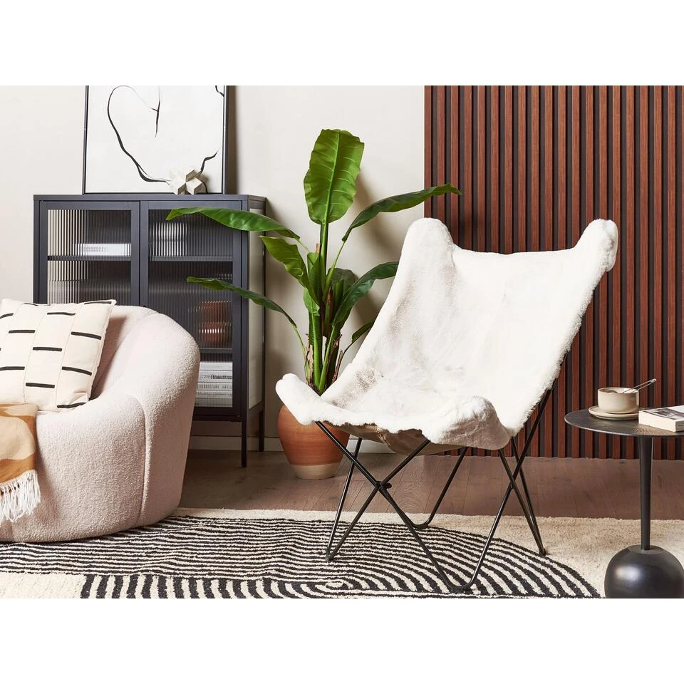 Beliani Fauteuil NYBRO - Wit Nepbont 4 Beliani Fauteuil NYBRO - Wit Nepbont - Afbeelding 2