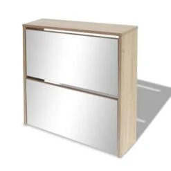 VidaXL Schoenenkast Tweelaags Met Spiegel 63x17x67 Cm Eiken -Neiuwe Order e4d48078c29a481bbeaccfaa01ea0c94
